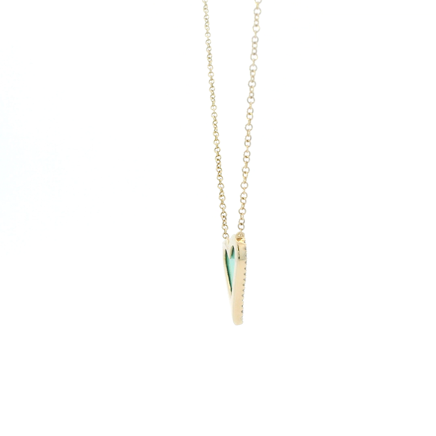 14K Yellow Gold Diamond Turquoise Heart Pendant & 14.75-18" Cable Chain