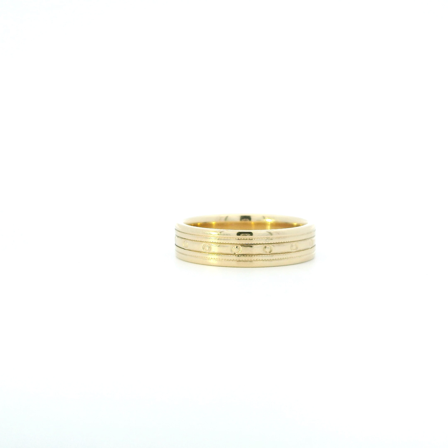 14K Yellow Gold Beaded Milgrain Design Mens Band