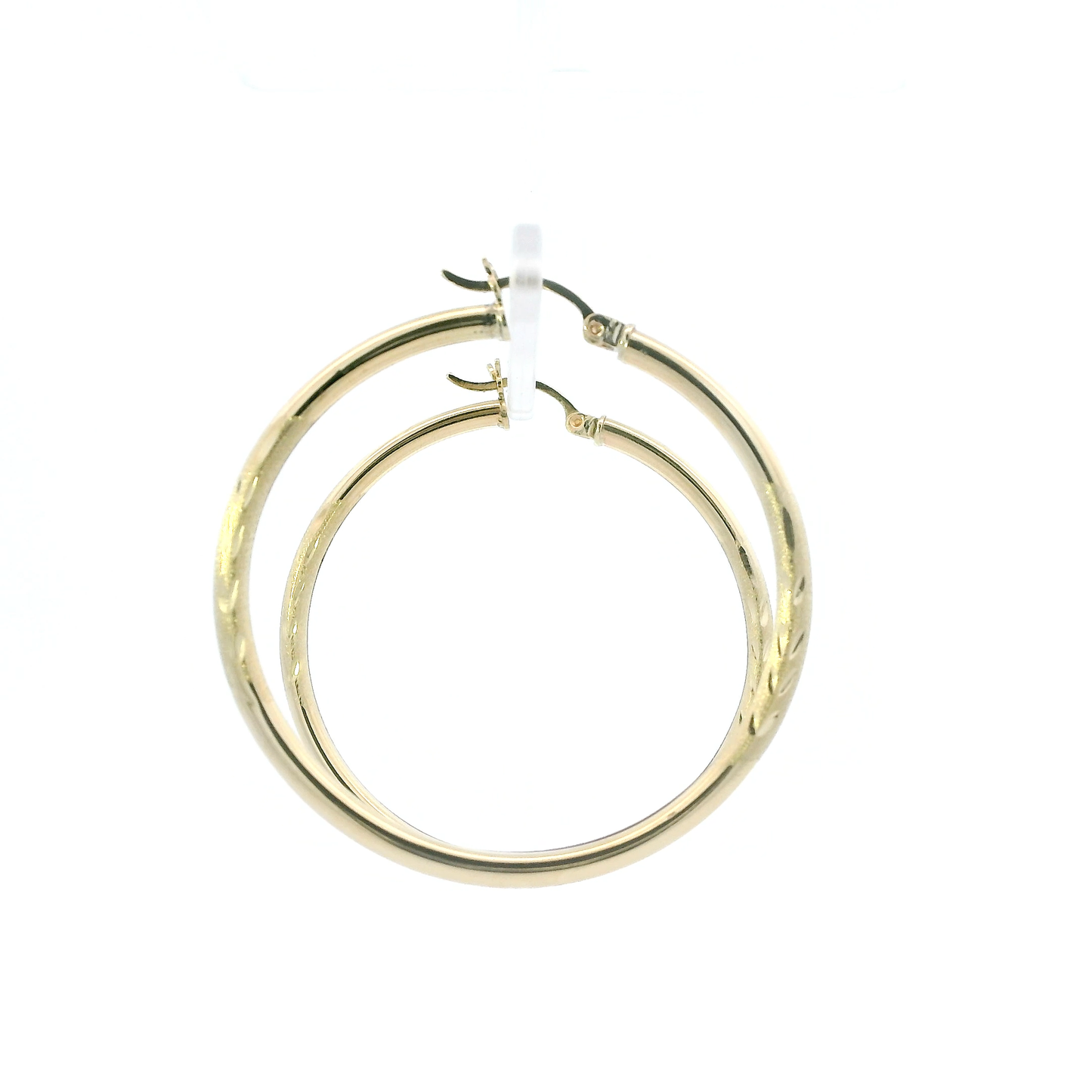 14K Yellow Gold Diamond Cut Tube Hoop Earrings