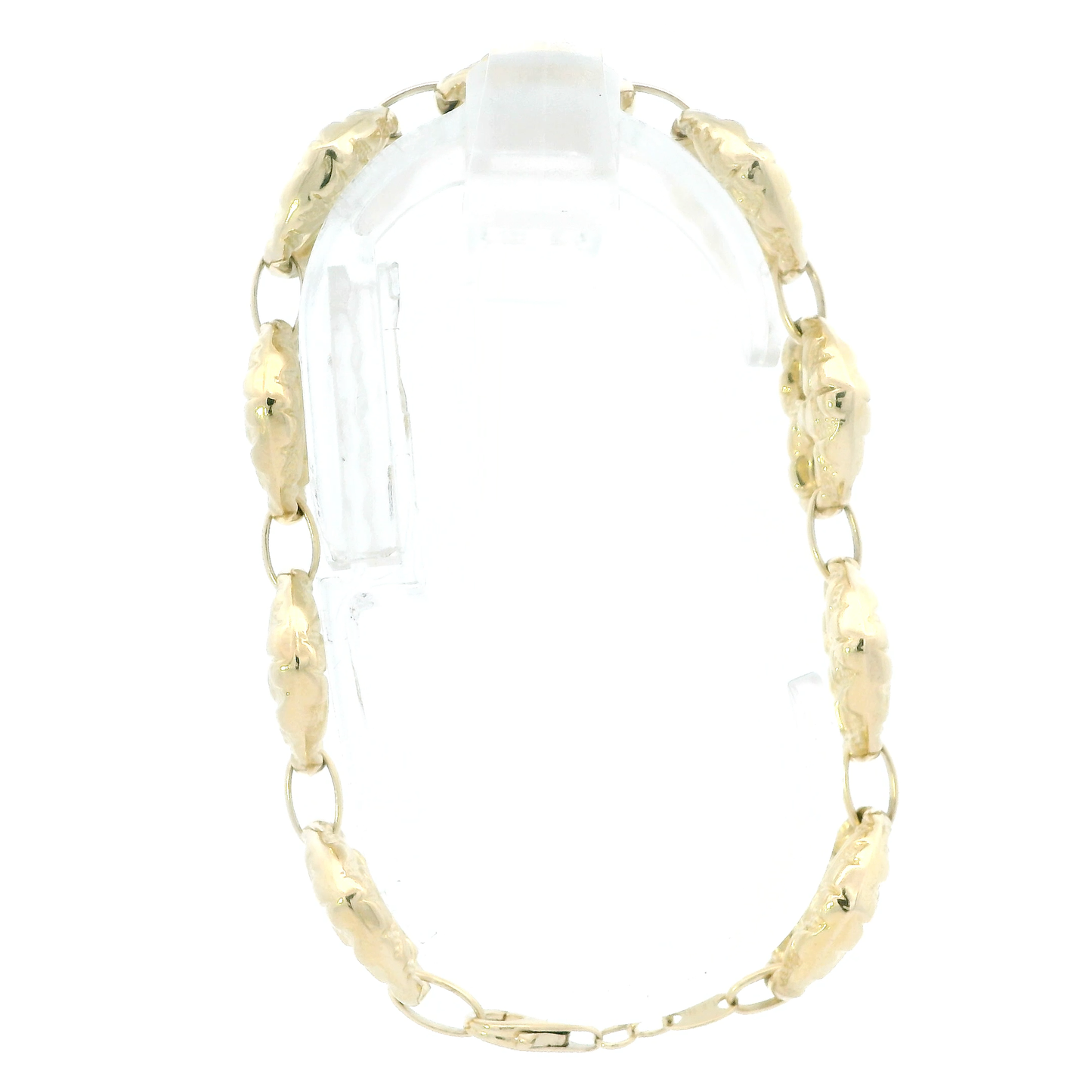 14K Yellow Gold 8" Nugget Puff Heart Link Bracelet