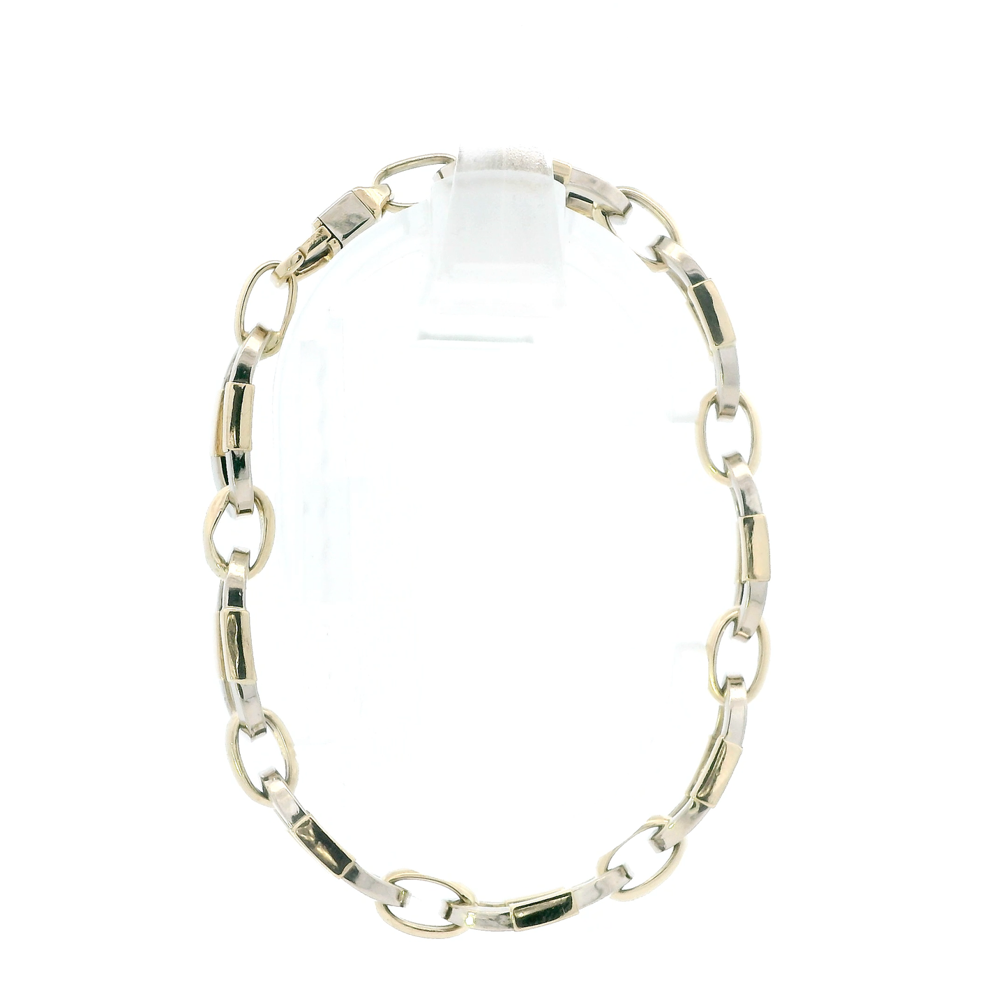 14K White & Yellow 7.25" Gold Oval Hollow Link Bracelet