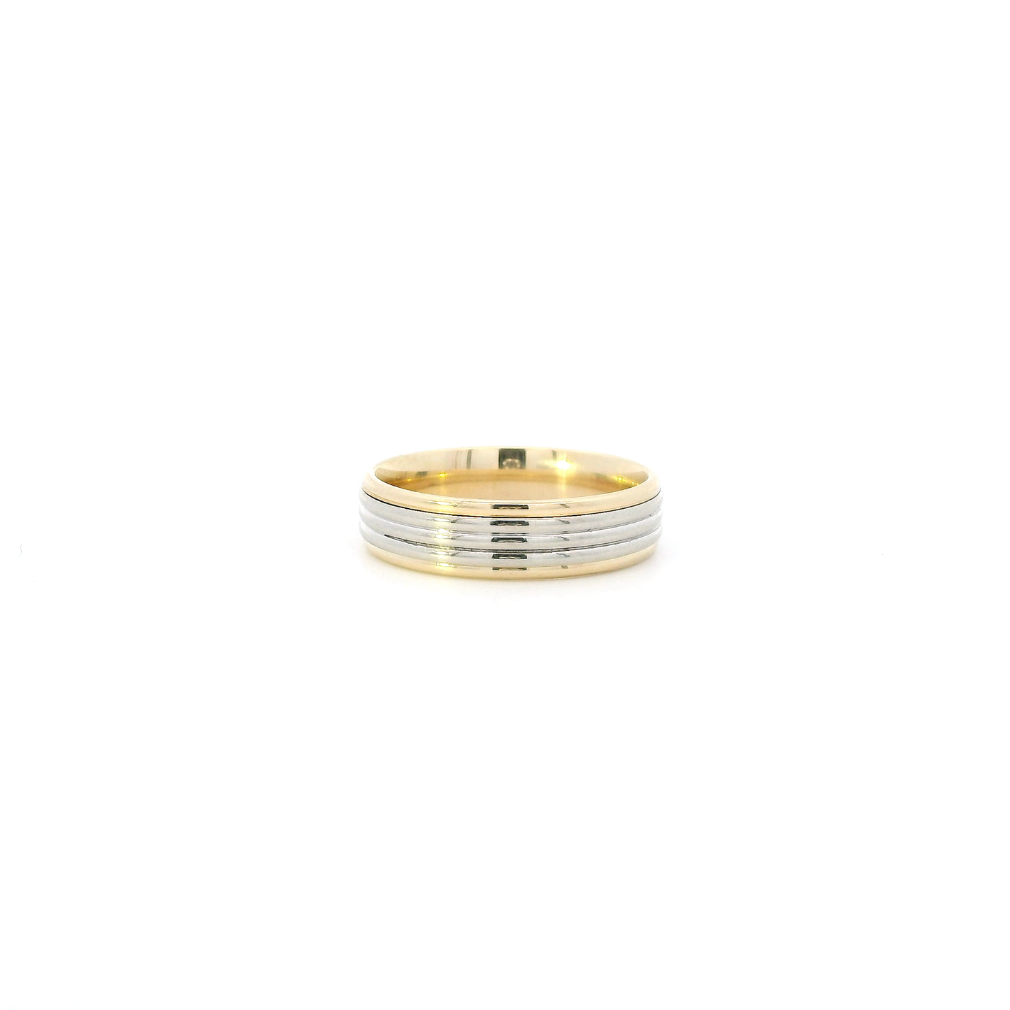 14K Yellow & White Gold Grooved Comfort Band Ring