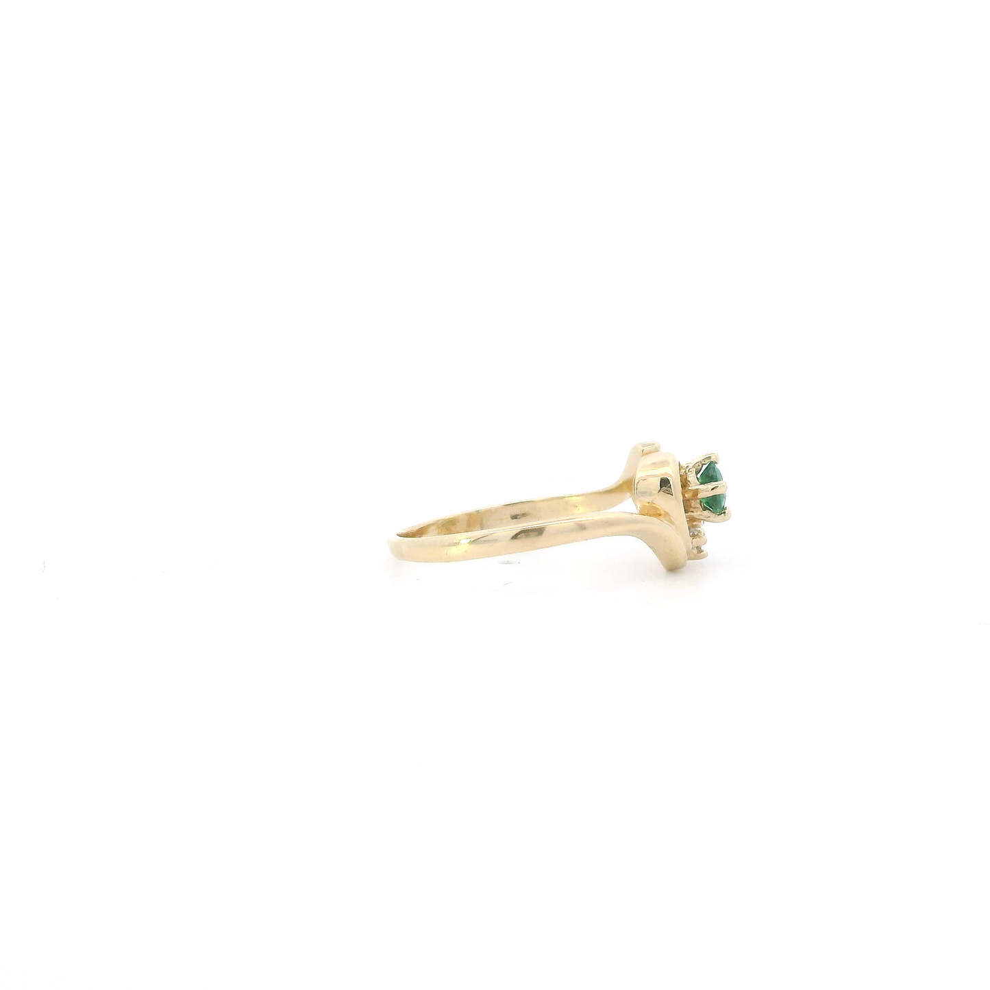 14K Yellow Gold Synthetic Emerald & Cz Heart Womens Ring