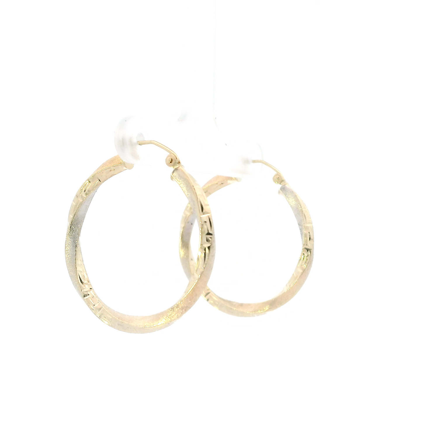 14K Tri Color Gold Diamond Cut Greek Twisted Hoop Earrings