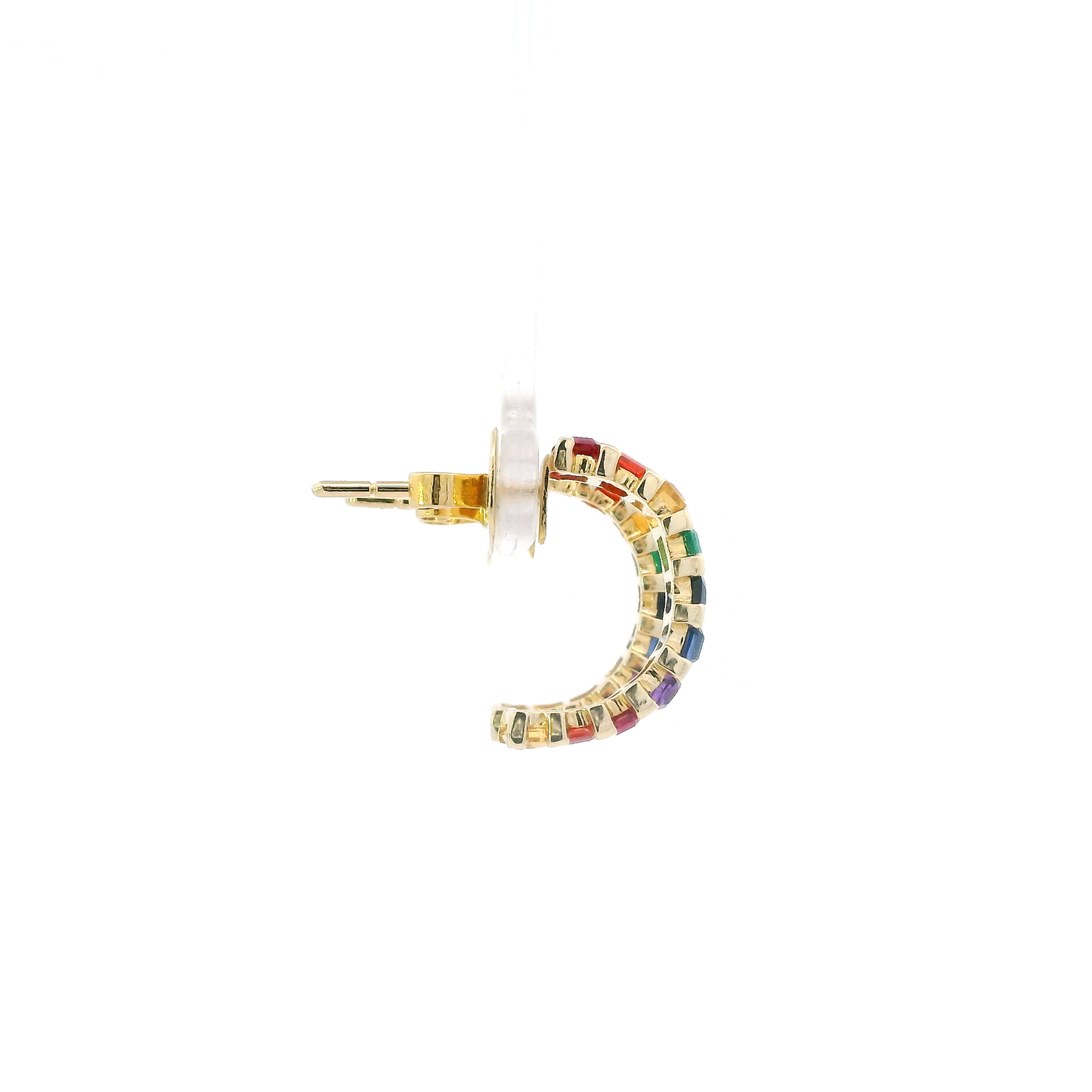 14K Yellow Gold Multi Color Stones Half Hoop Earrings