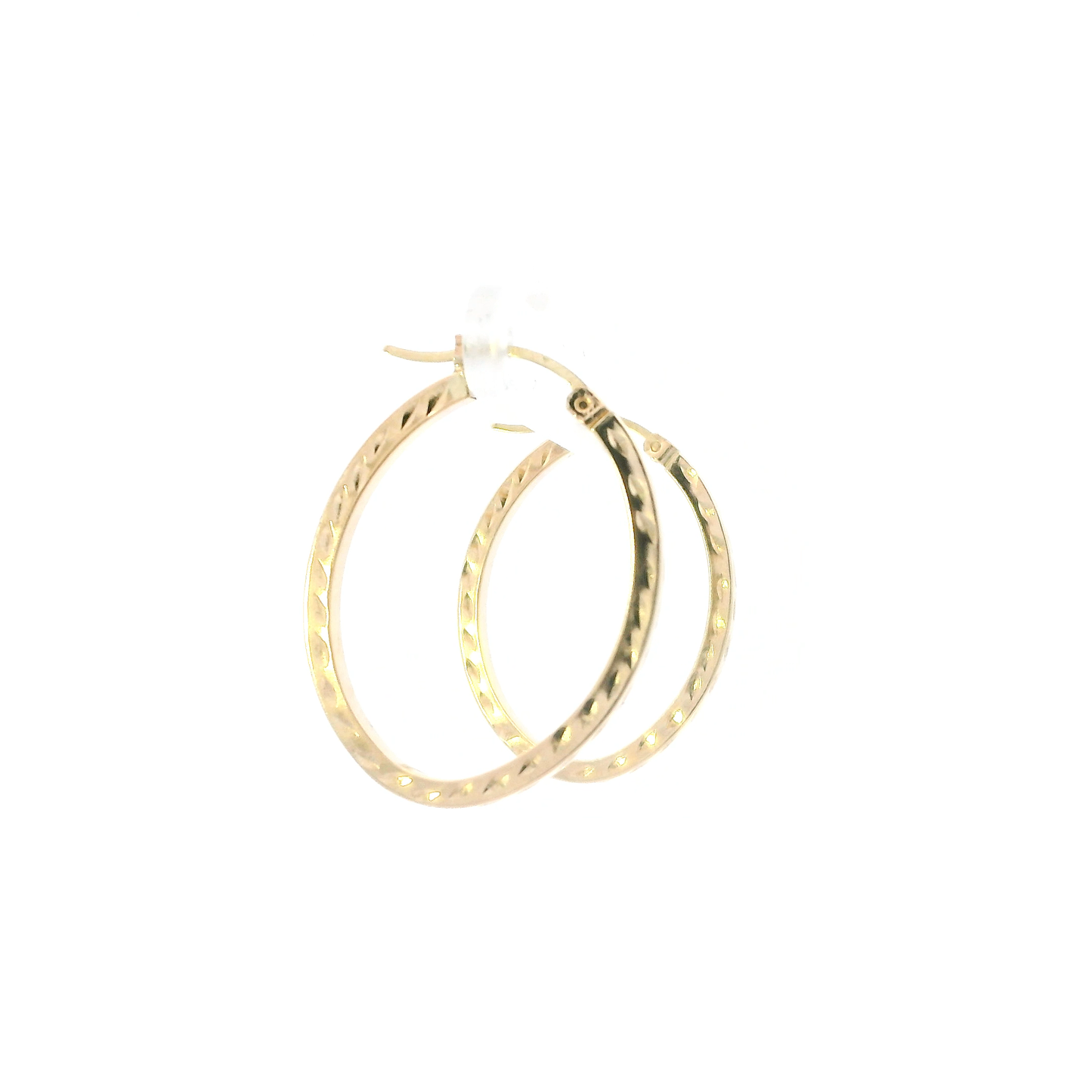 10K Yellow Gold Diamond Cut Oval Hoop Earrings