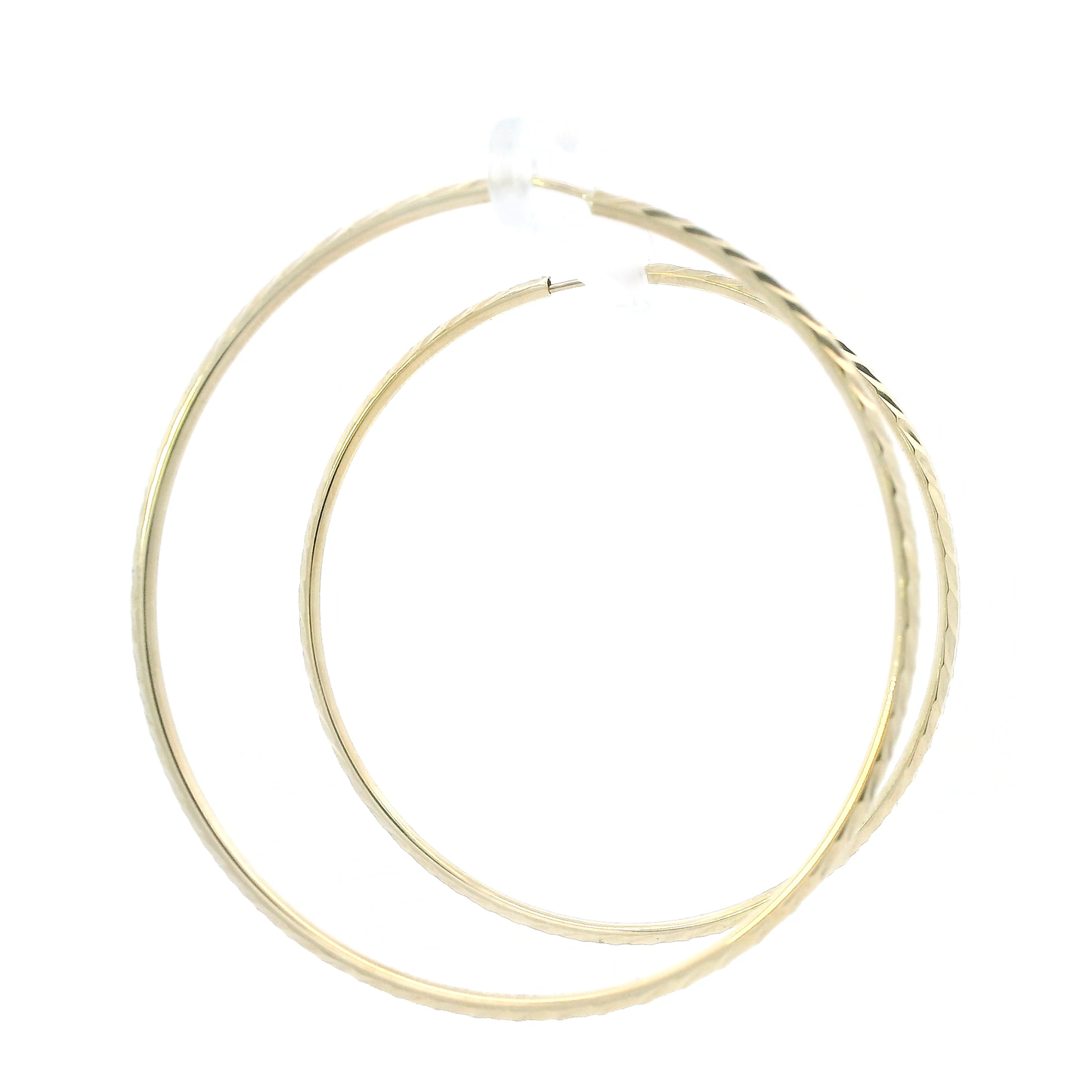 14K Yellow Gold Large Diamond Cut Hoop Earrings