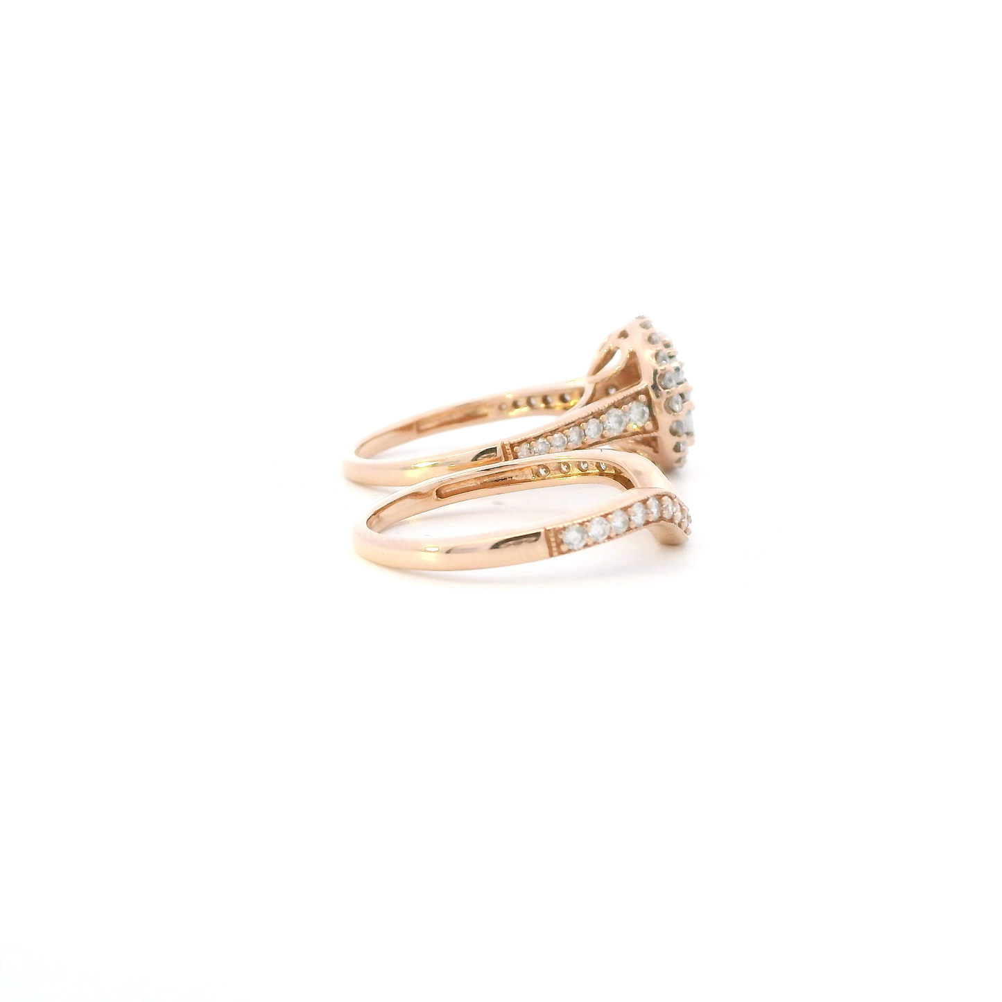 10K Rose Gold Diamond Womens Engagement & Wedding Ring Set - 0.88ct
