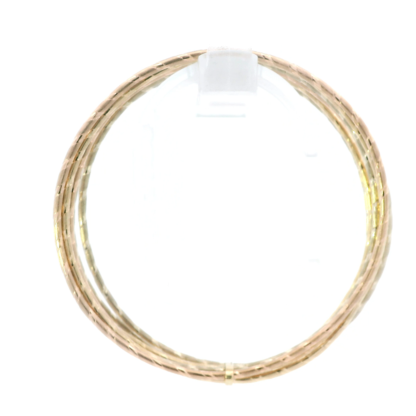 14K Tri Color Gold Diamond Cut Matching Bangle Bracelet Set - With Slight Dent On Them