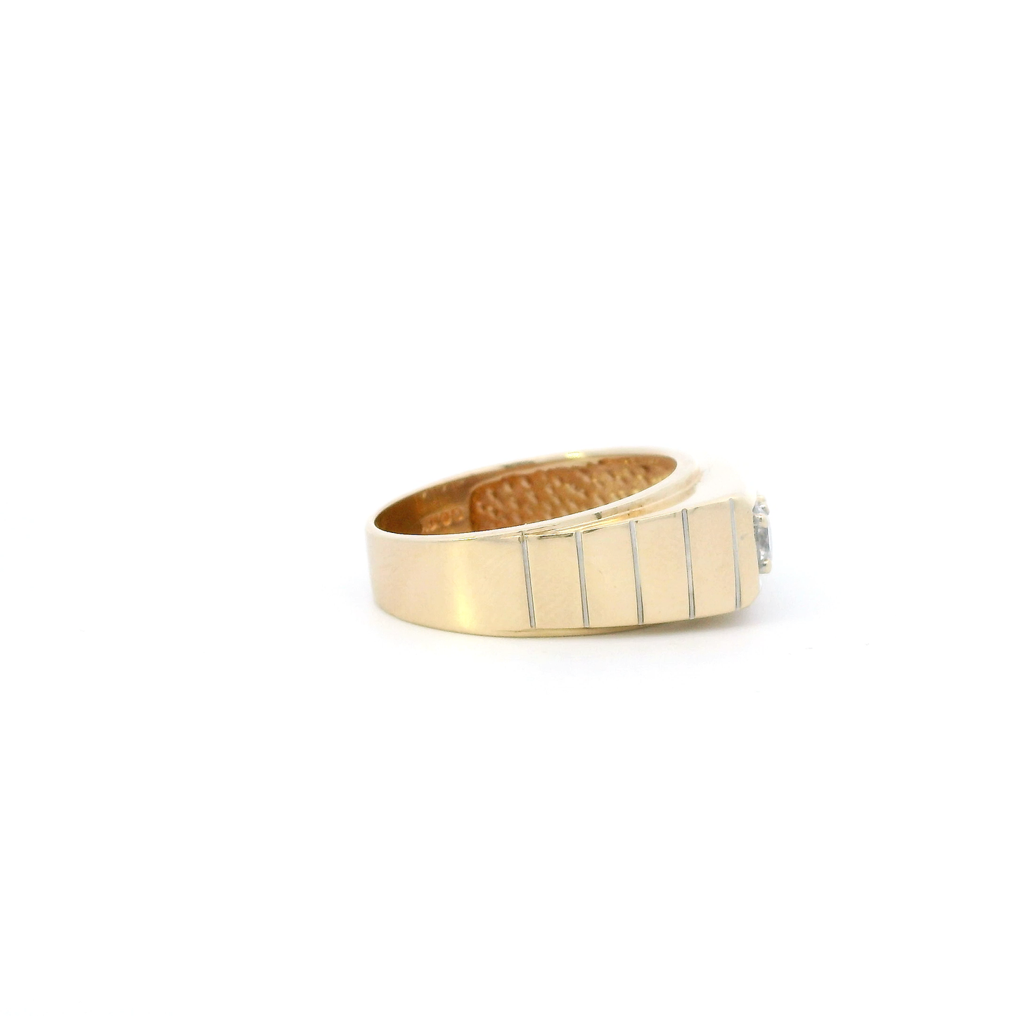 10K Yellow Gold Cz Rectangle Mens Ring