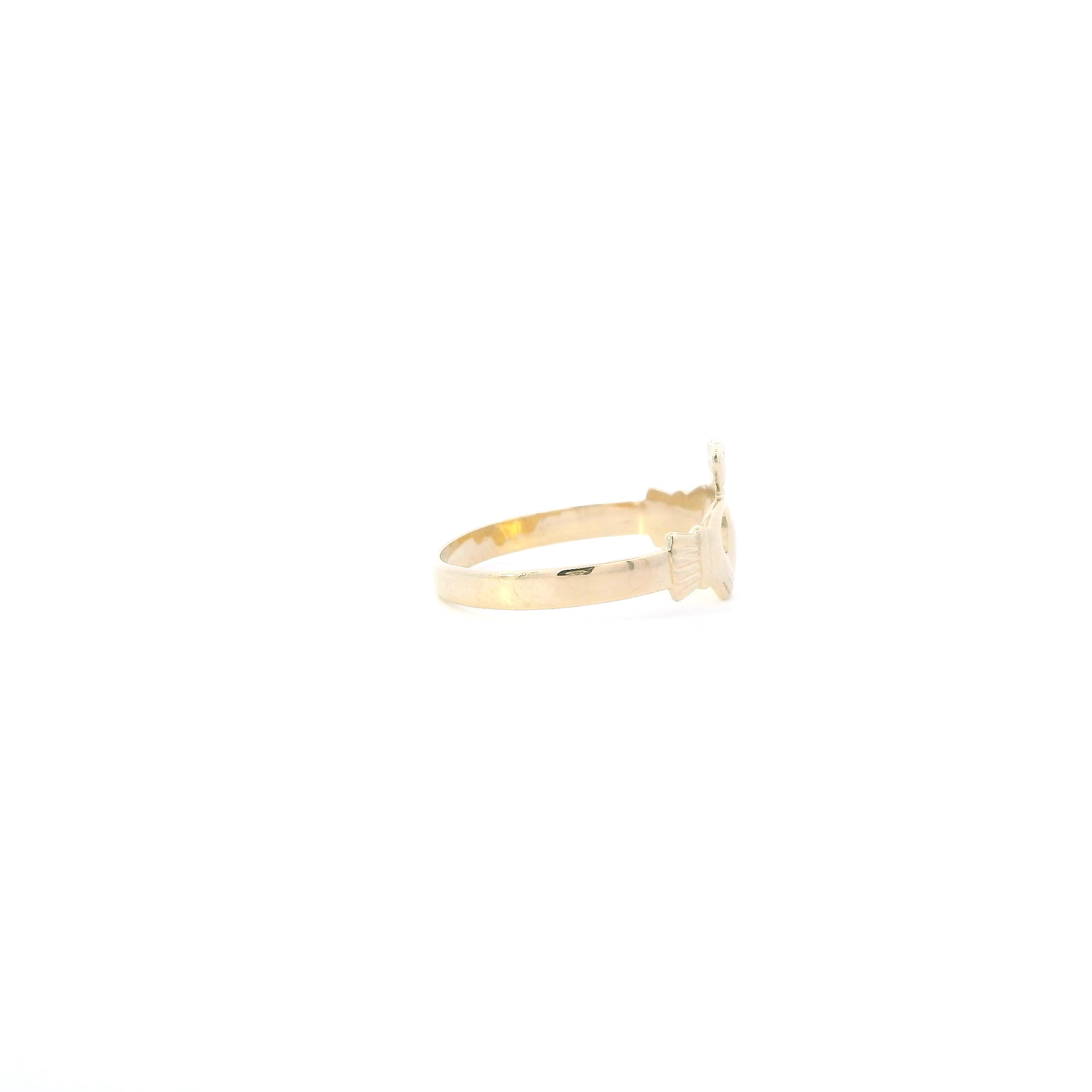 14K Yellow Gold Diamond Cut Claddagh Womens Ring