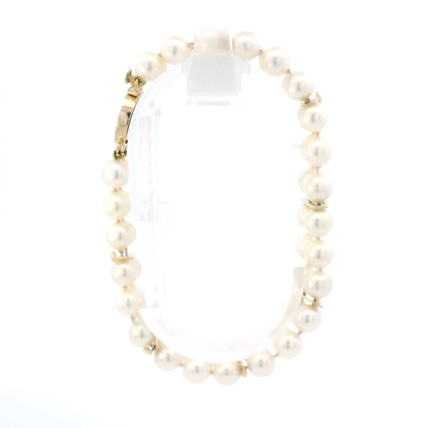 14K Yellow Gold Pearl & Diamond Bezel Set Bracelet - 0.21ct