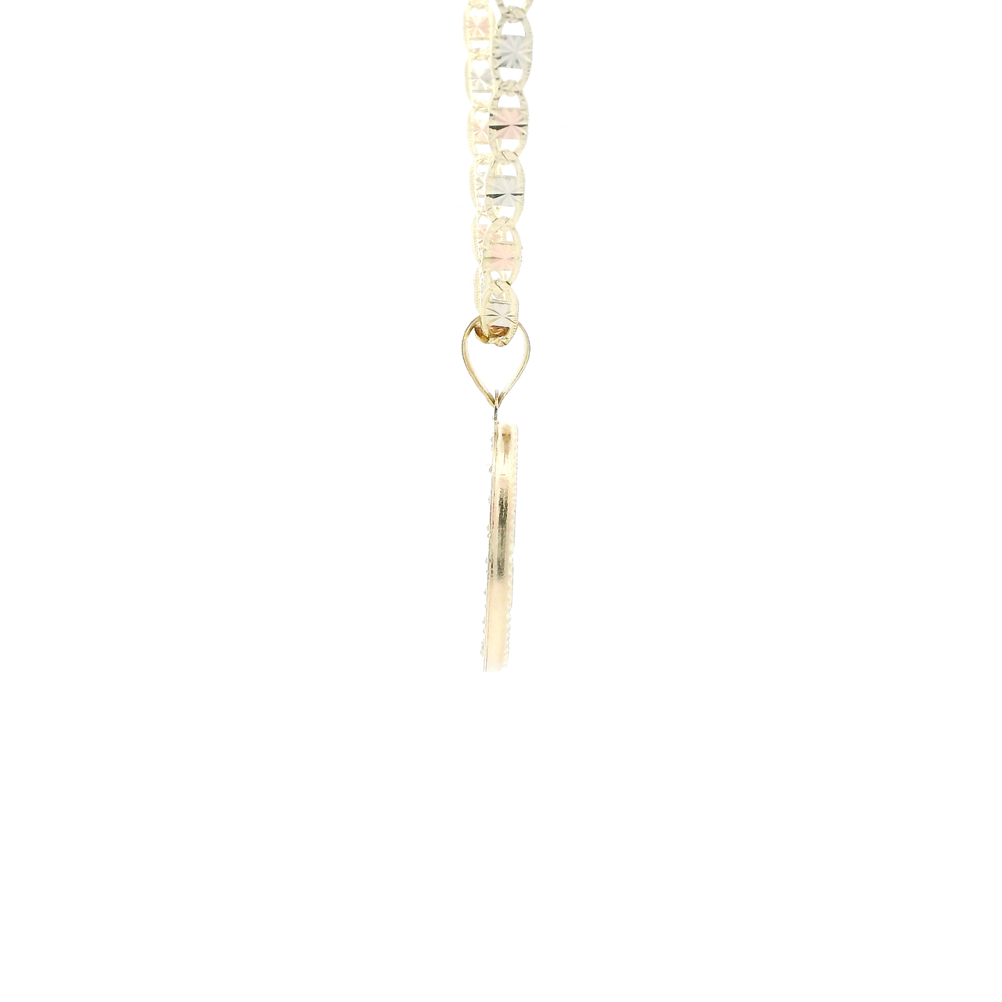14K Tri Color Gold 19.5" Valentino Chain & Oval Religious Pendant