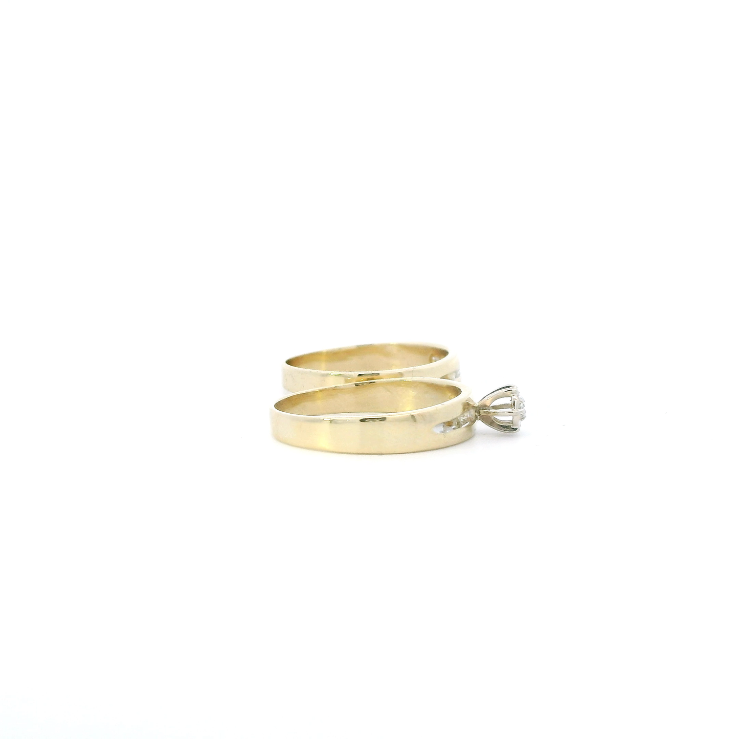 14K Yellow Gold Diamond Womens Engagement & Wedding Ring Set - 0.01ct