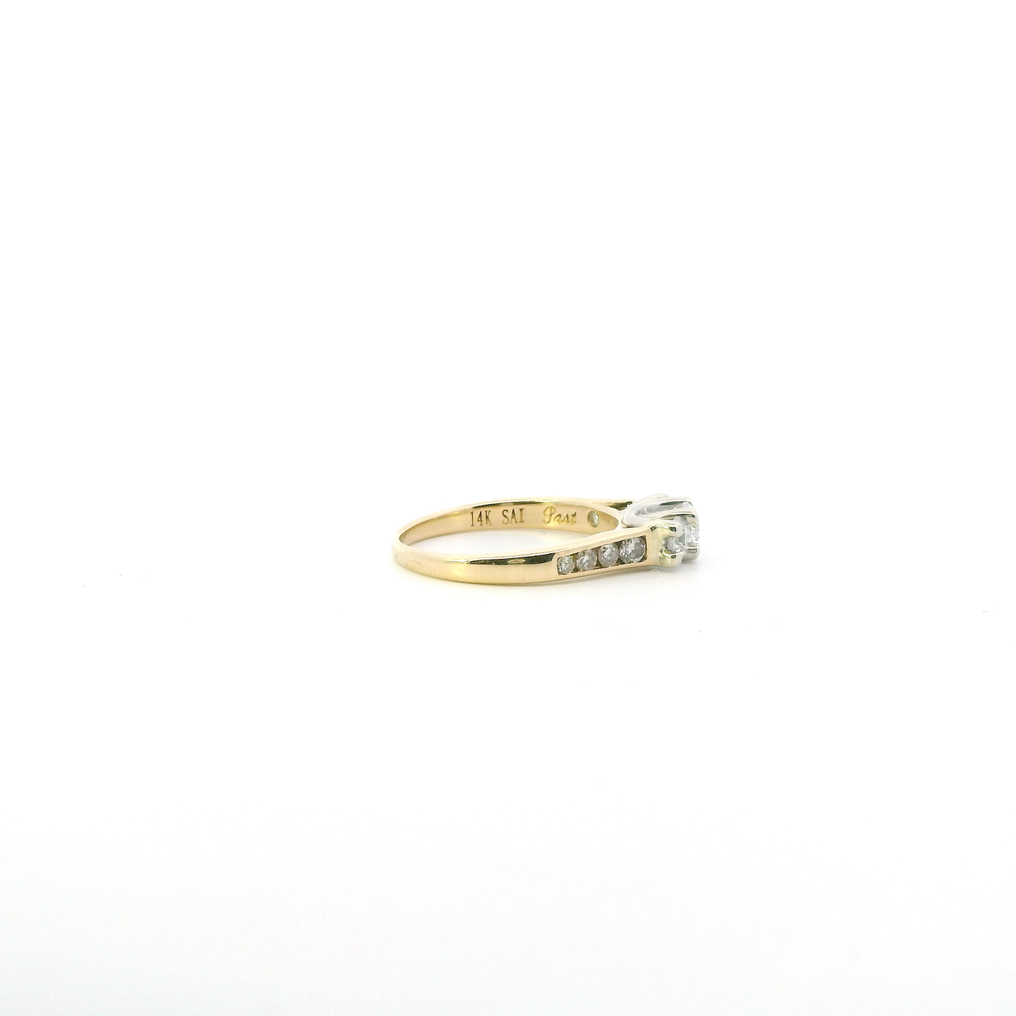 14K Yellow & White Gold Diamond "Past Present Future" Womens Ring - 0.88ct