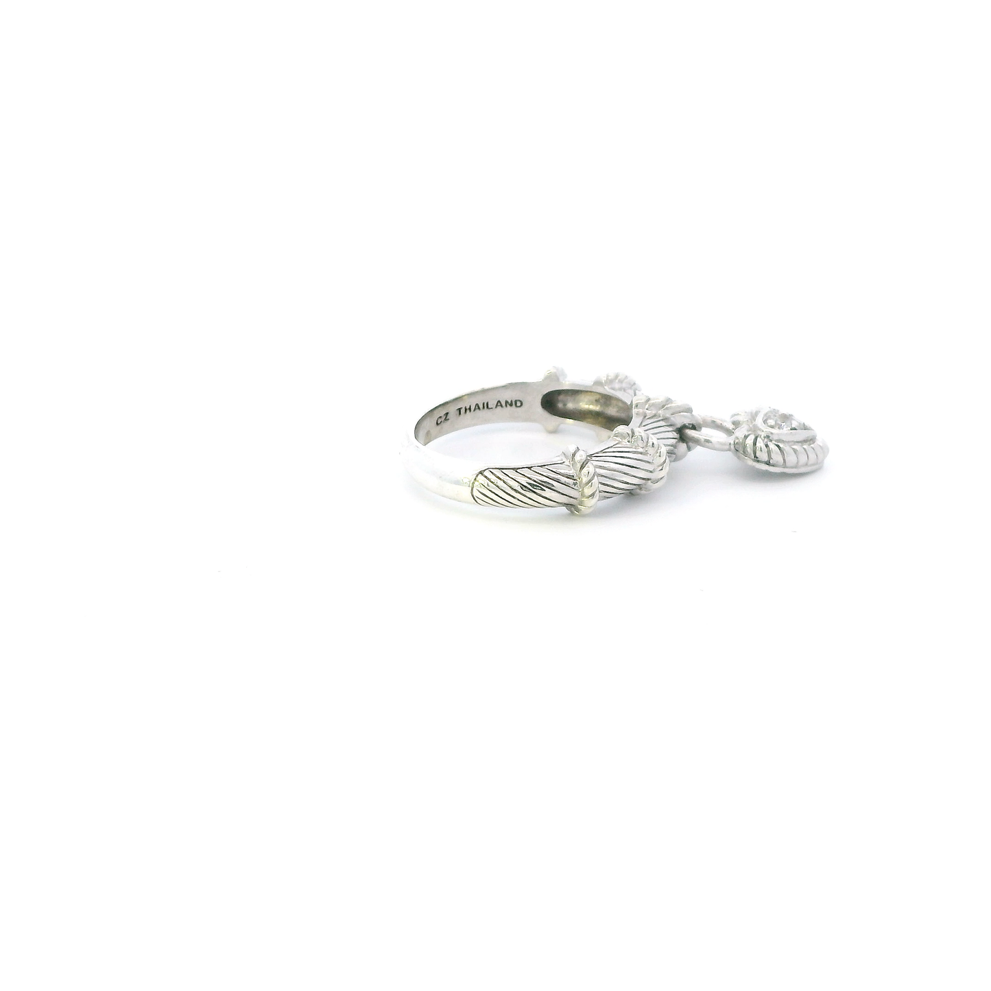 Sterling Silver Judith Ripka Heart Dangle Womens Ring