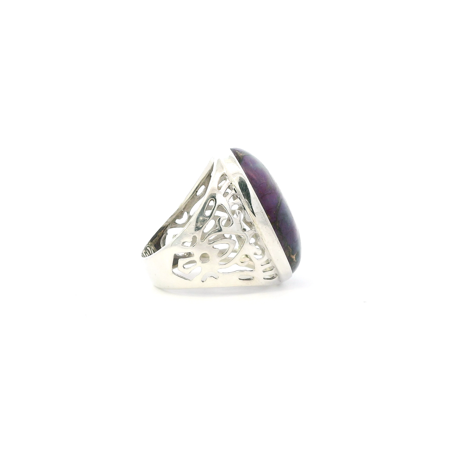 Silver Filigree Setting Purple Turquoise Womens Ring