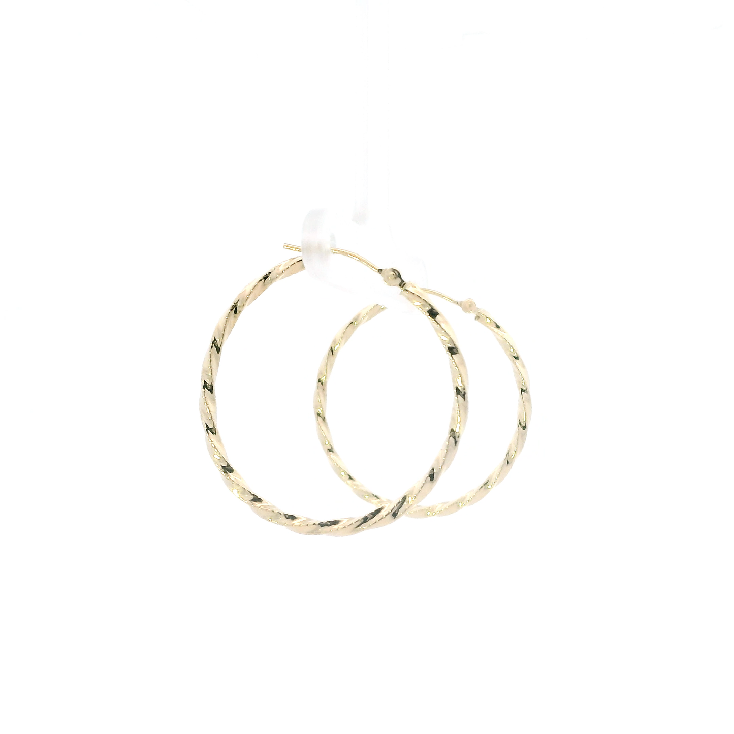 14K Yellow Gold Diamond Cut Twist Hoop Earrings