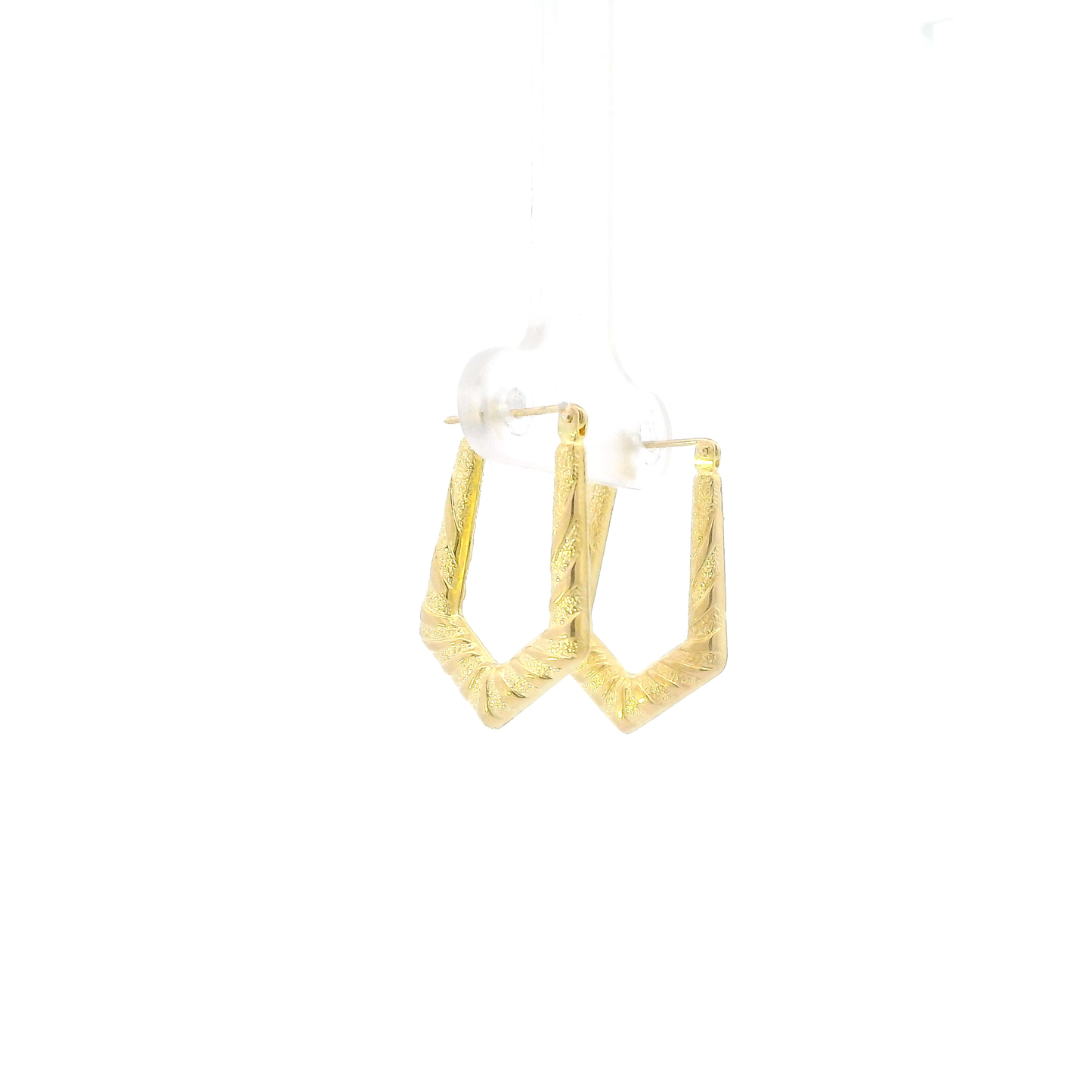 14K Yellow Gold Diamond cut Oblong Hoop Earrings