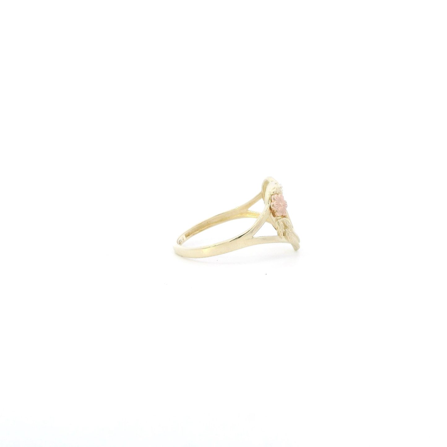14K Yellow & Rose Gold Letter "I" Heart With Flower Womens Ring