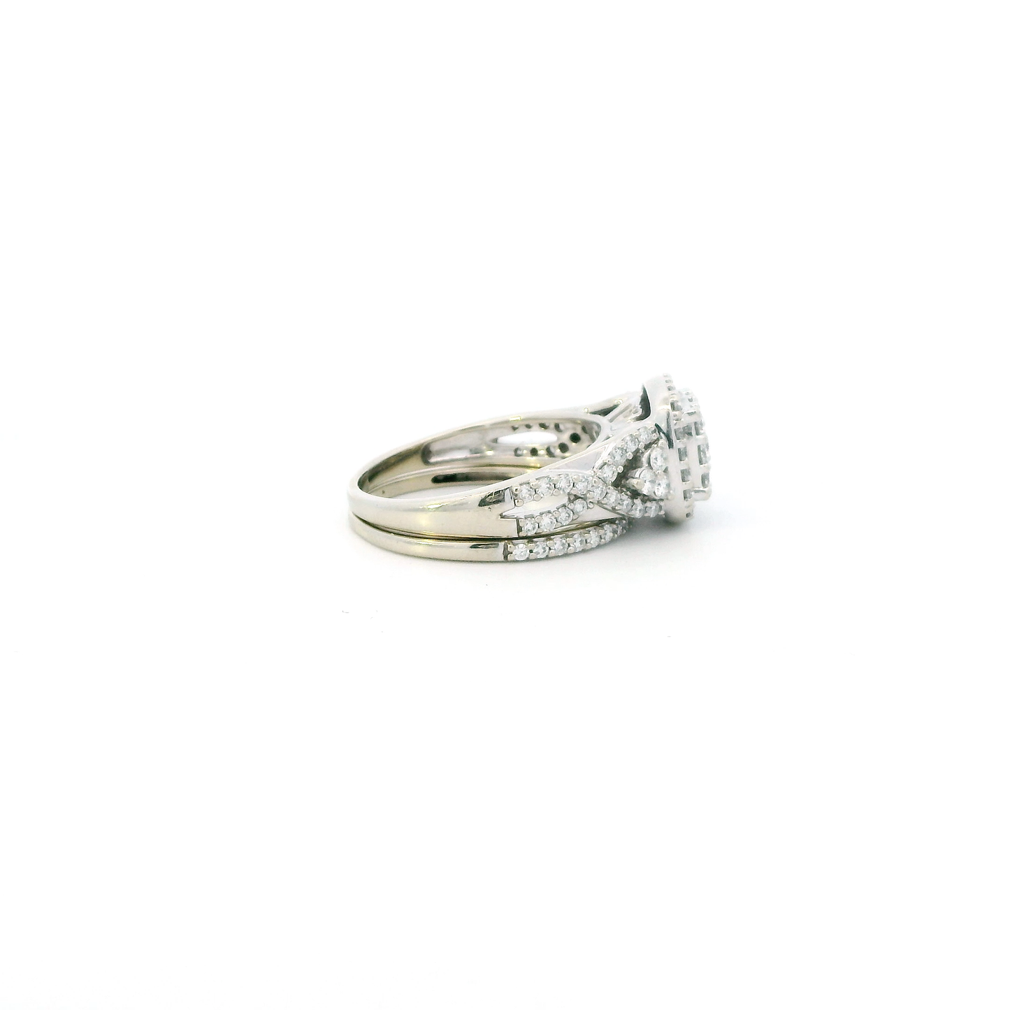 10K White Gold Lab Grown Diamond Womens Engagement & Wedding Ring Set - 1.30ct