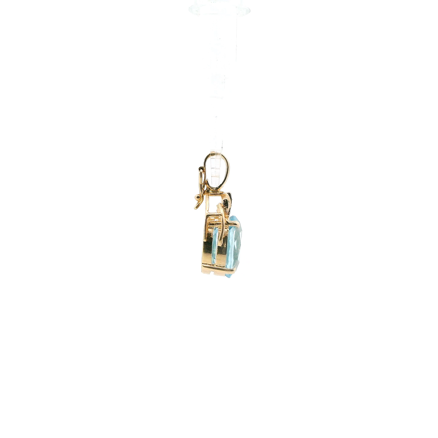 14K Yellow Gold Oval Blue Topaz & Diamond Pendant - 0.06ct