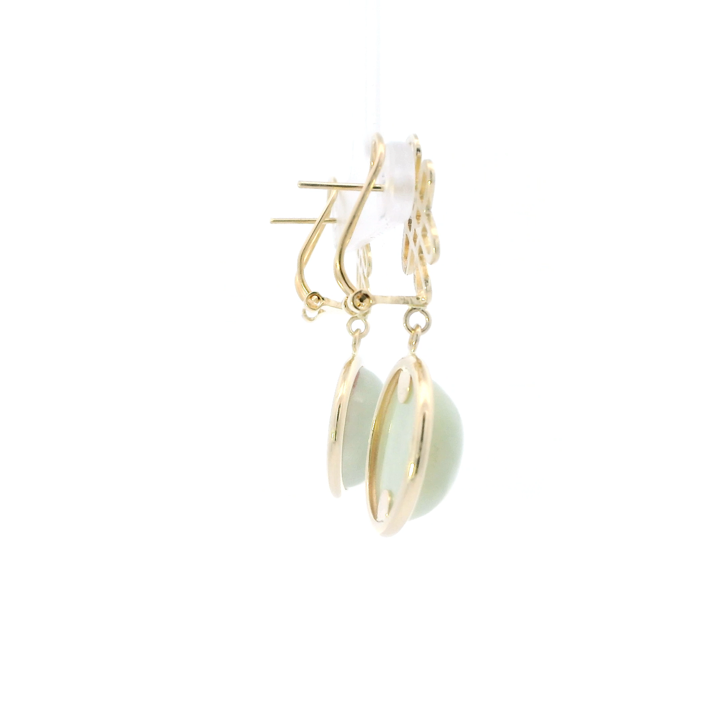 14K Yellow Gold Round Jade Dangle Earrings