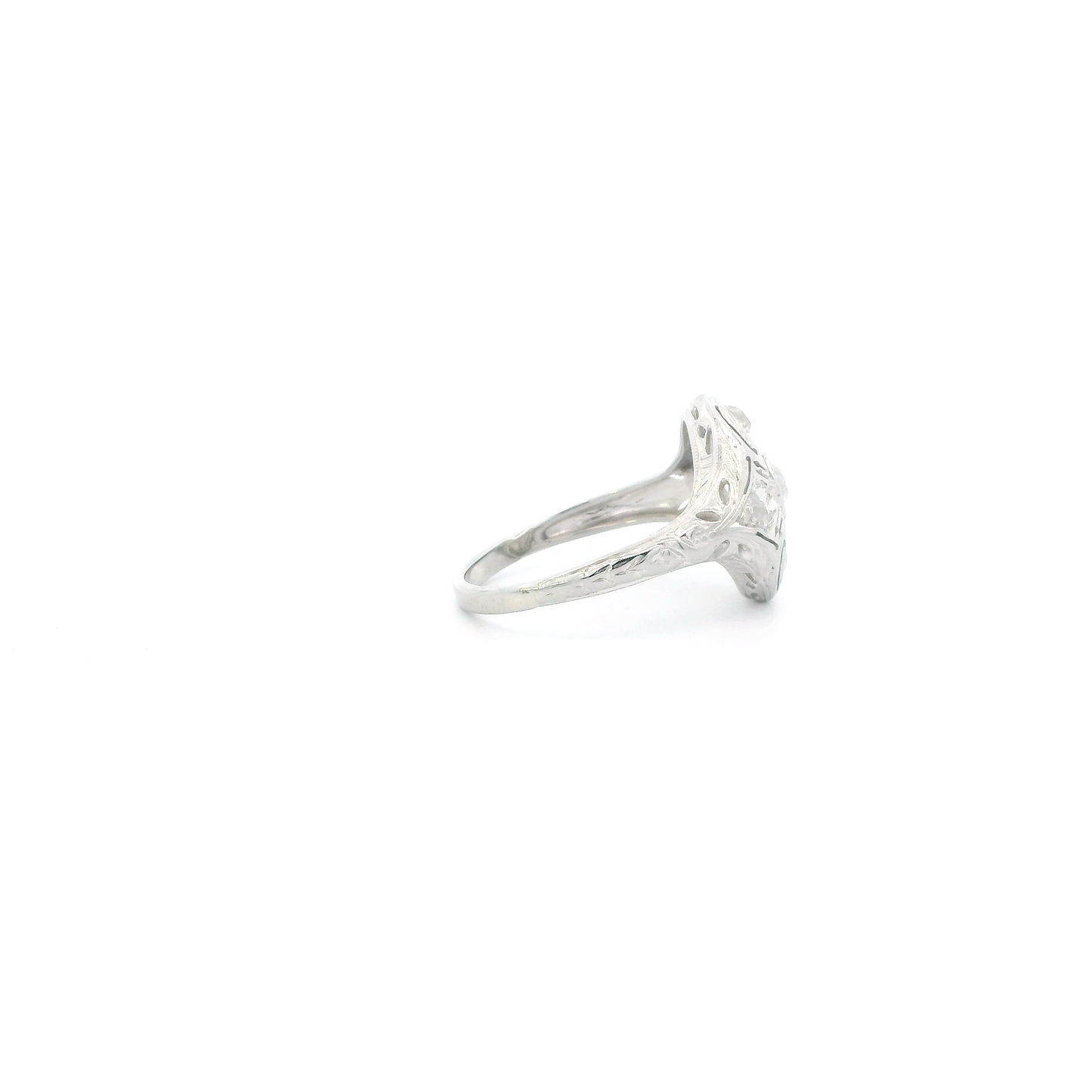 18K White Gold Diamond Vintage Womens Ring - 0.50ct