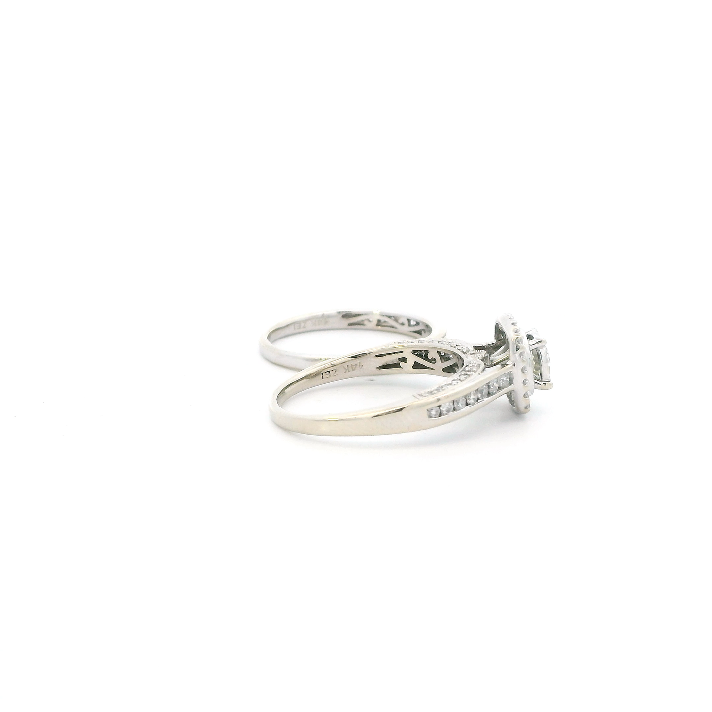 14K White Gold Diamond Womens Engagement & Wedding Ring Set - 1.10ct
