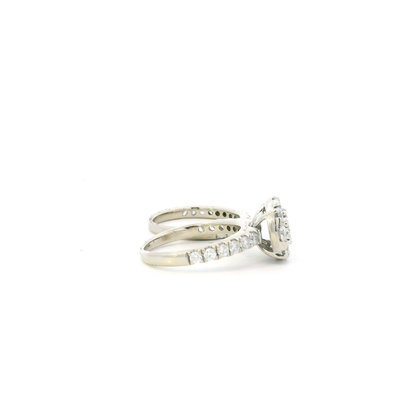 10K White Gold Diamond Womens Engagement & Wedding Ring Set - 1.66ct