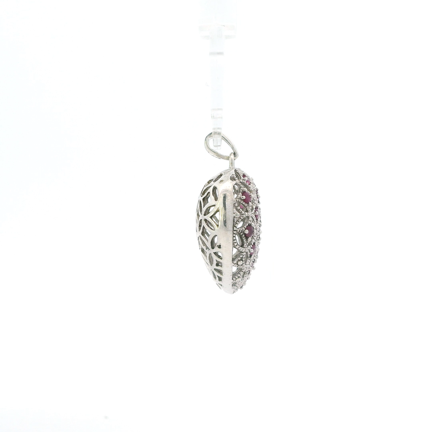 Sterling Silver Ruby Puff Heart Pendant