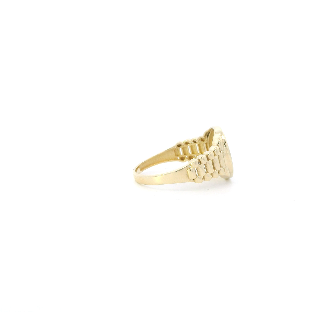 14K Yellow Gold Cz Crown Rolex Style Mens Ring