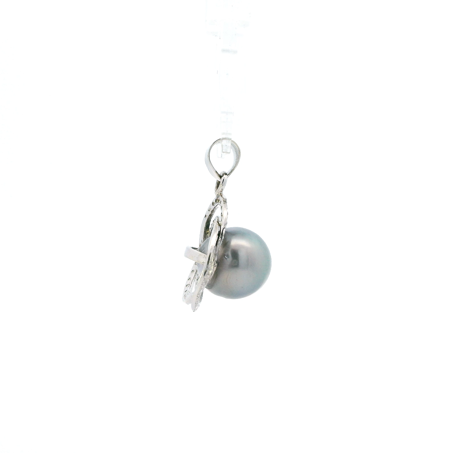 14K White Gold Tahitian Pearl & Diamond Pendant - 0.42ct
