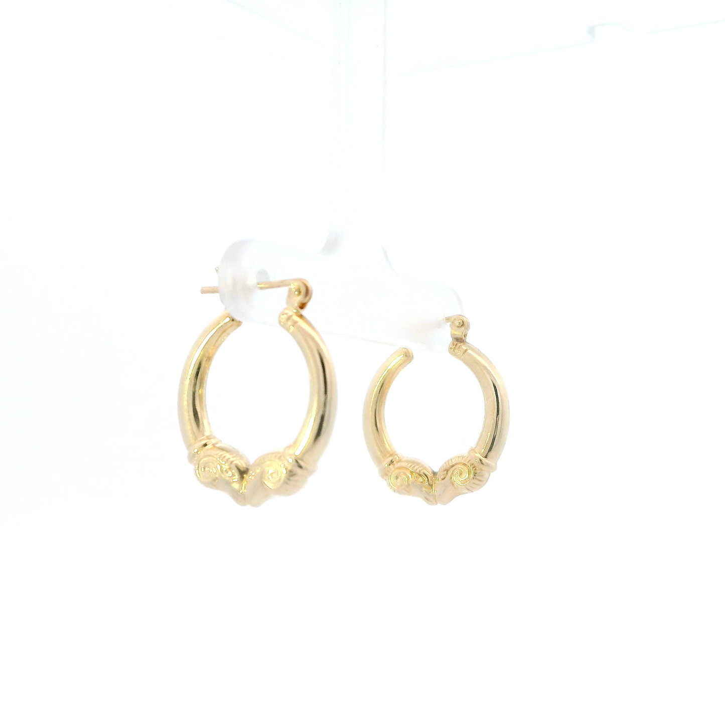 14K Yellow Gold Ram Head Hoop Earrings
