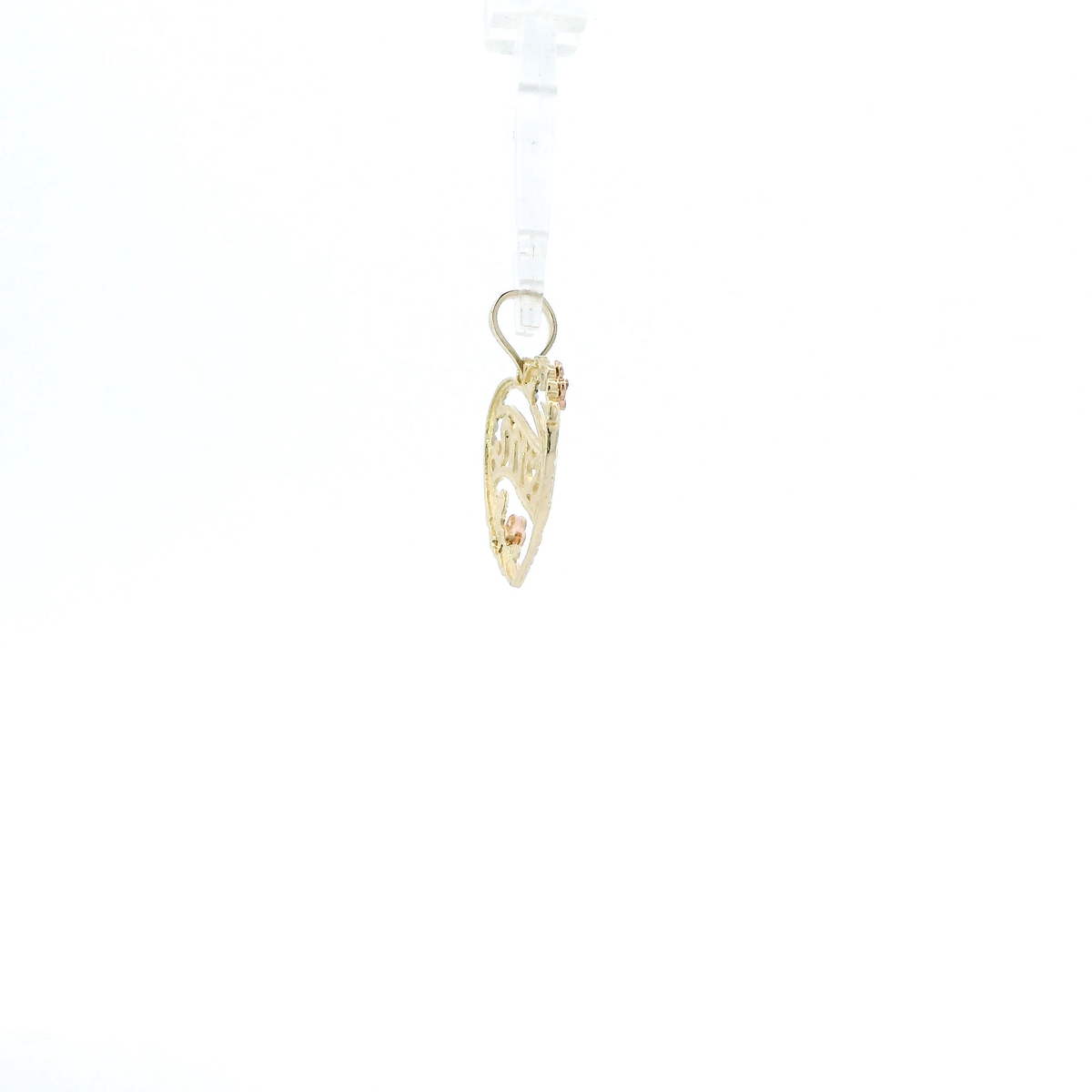 10K Tri Color Gold Floral Design "Mom" Heart Pendant