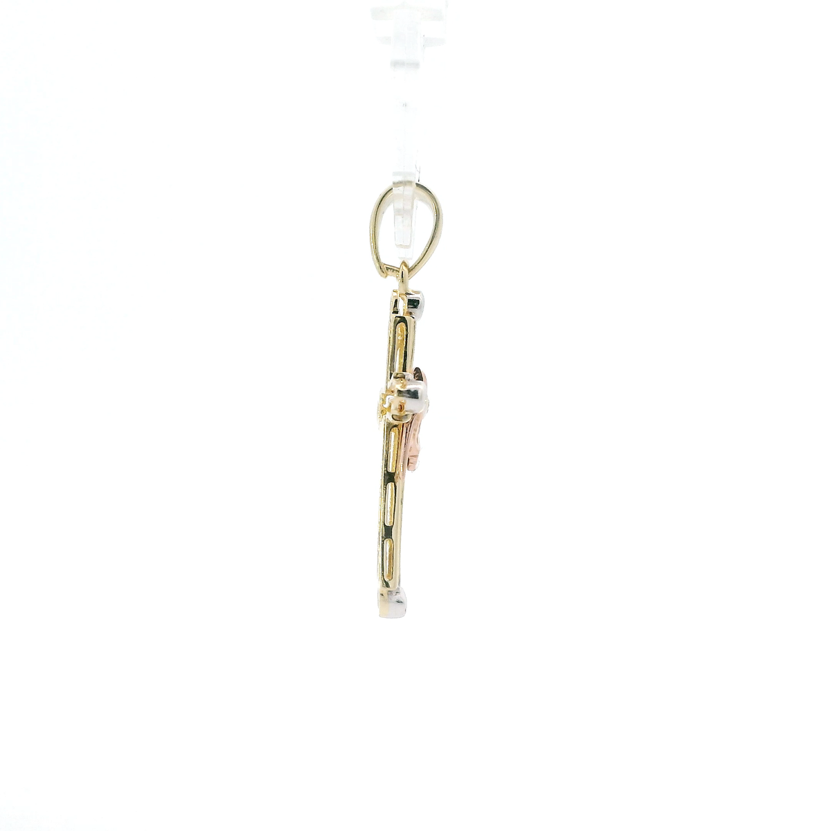 14K Tri Color Gold Cz Drape Cross Pendant