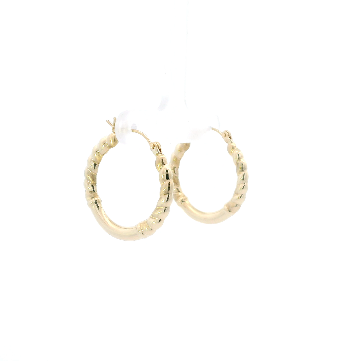 14K Yellow Gold Spiral & Plain Design Hoop Earrings