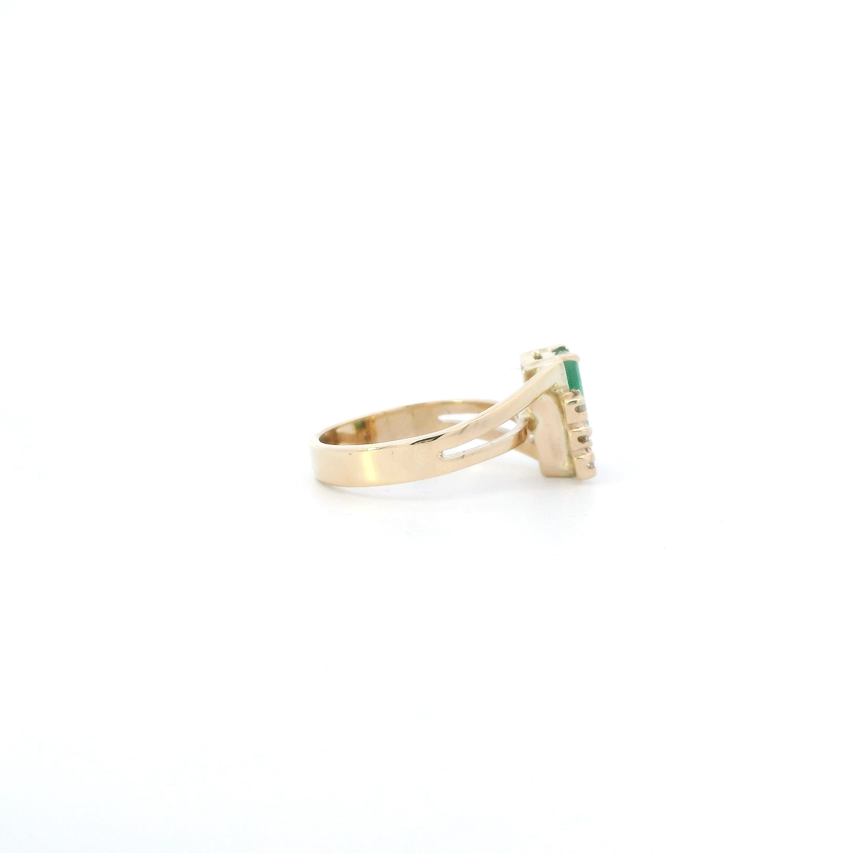 14K Yellow Gold Emerald & Diamond Womens Ring - 0.09ct