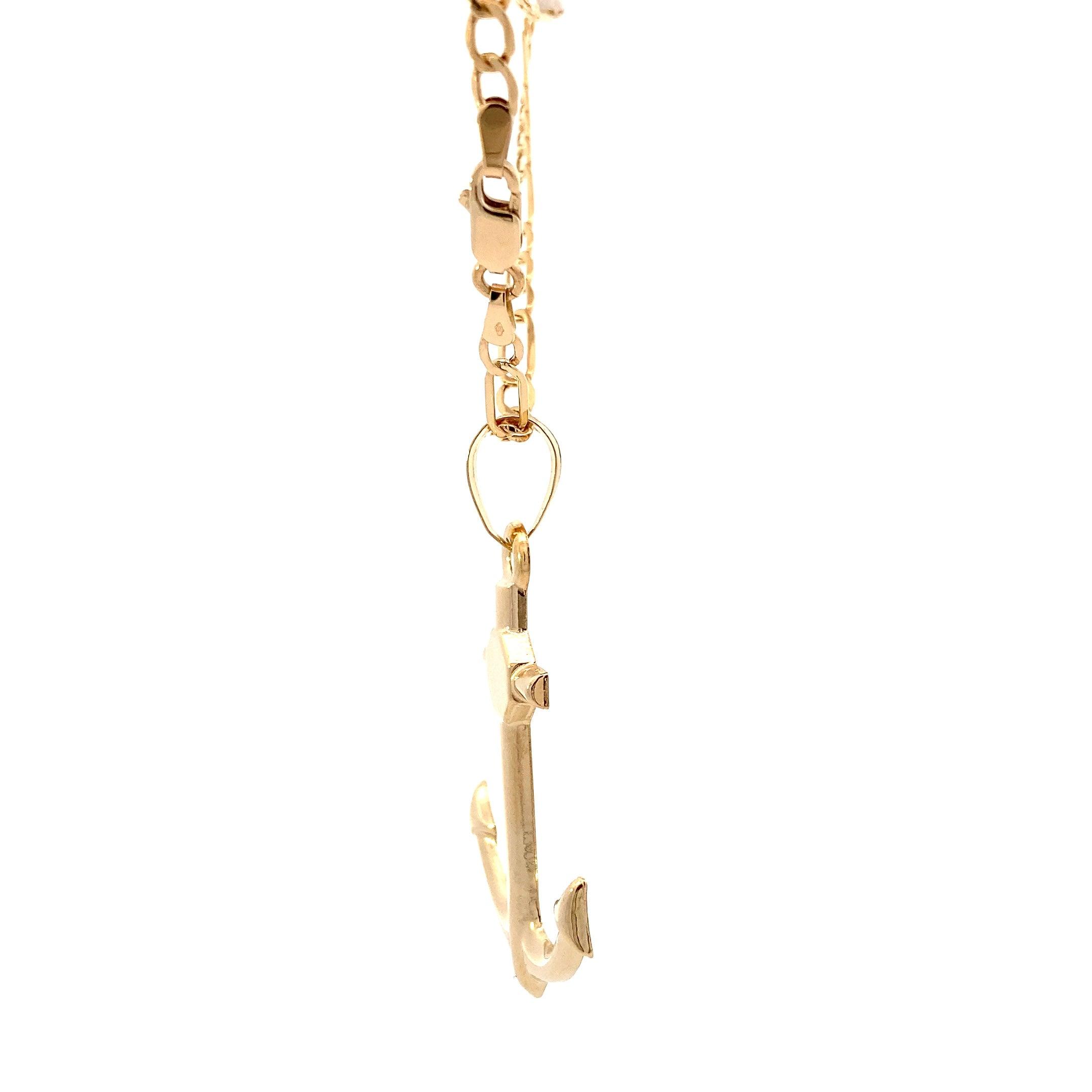 18K Yellow Gold Anchor Pendant & Figaro Chain Set - ipawnishop.com