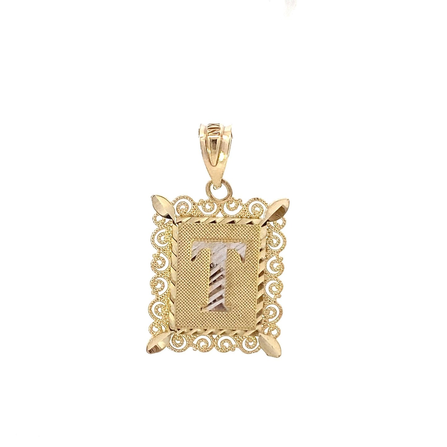 10K Yellow & White Gold 19x15mm Letter "T" Pendant