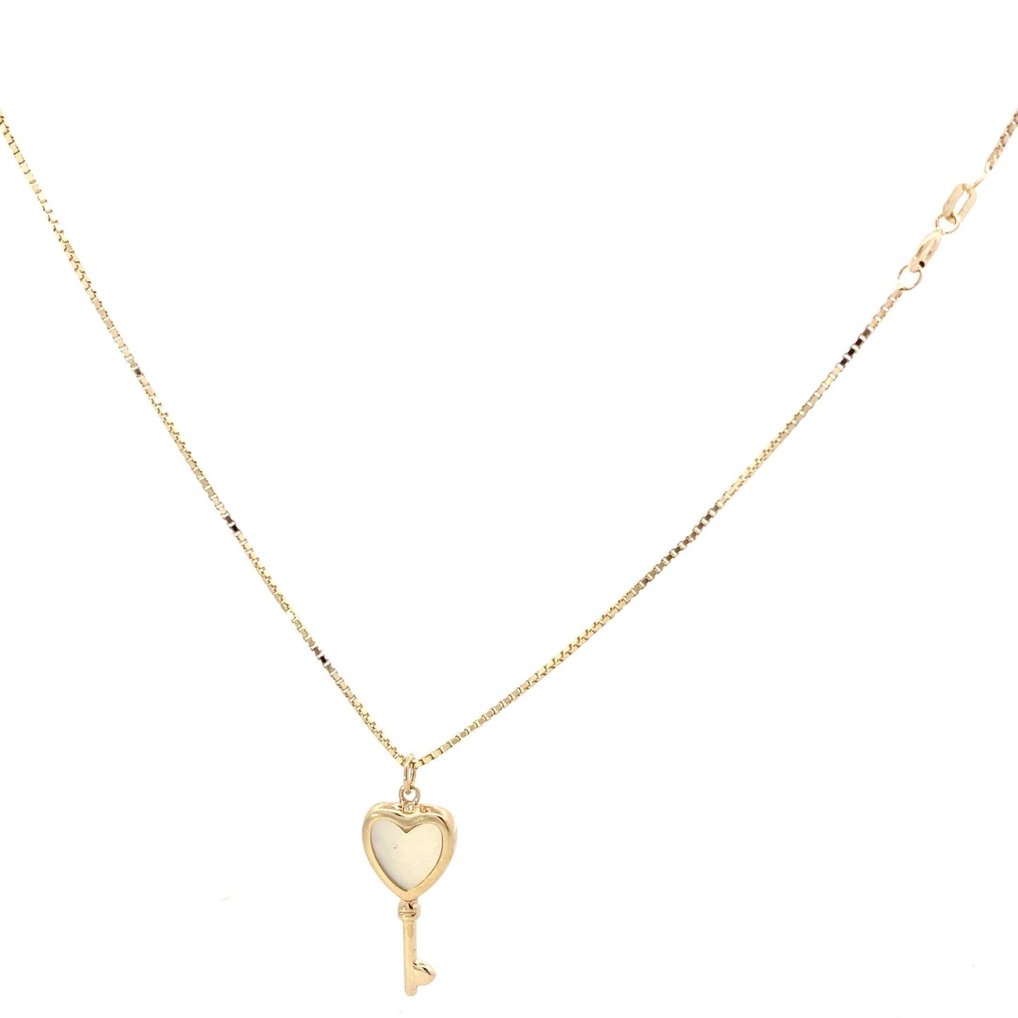 14K Yellow Gold Mother of Pearl Heart Key Necklace