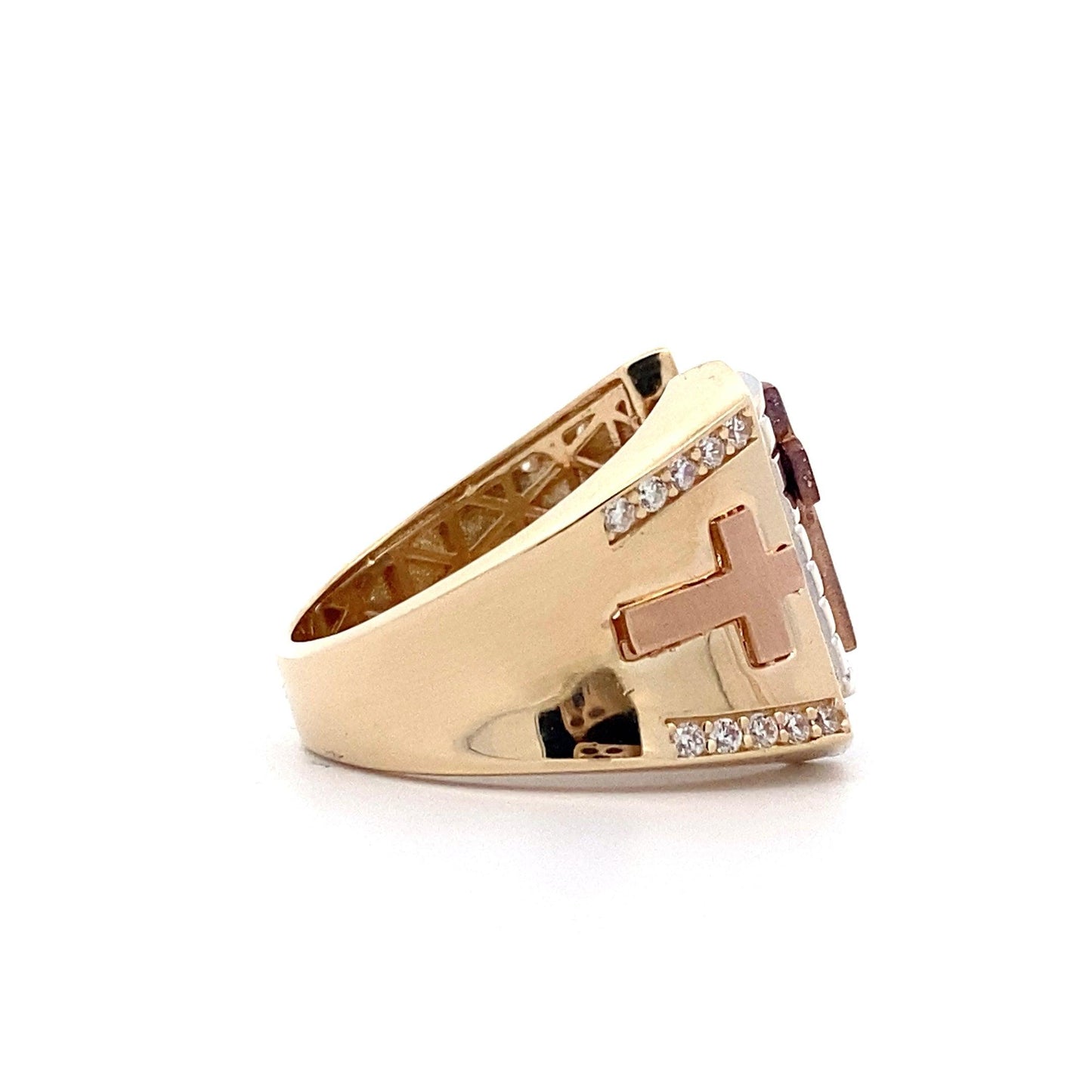 14K Tri-Gold CZ 3 Crosses Ring