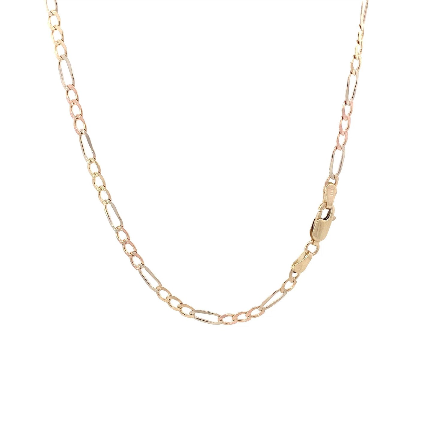 14K Tri Colored Gold 16" Figaro Chain