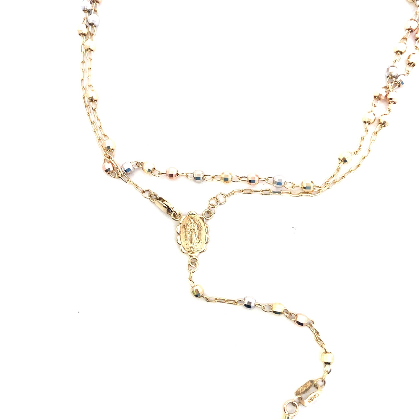 14K Tri Color Gold Rosary Necklace