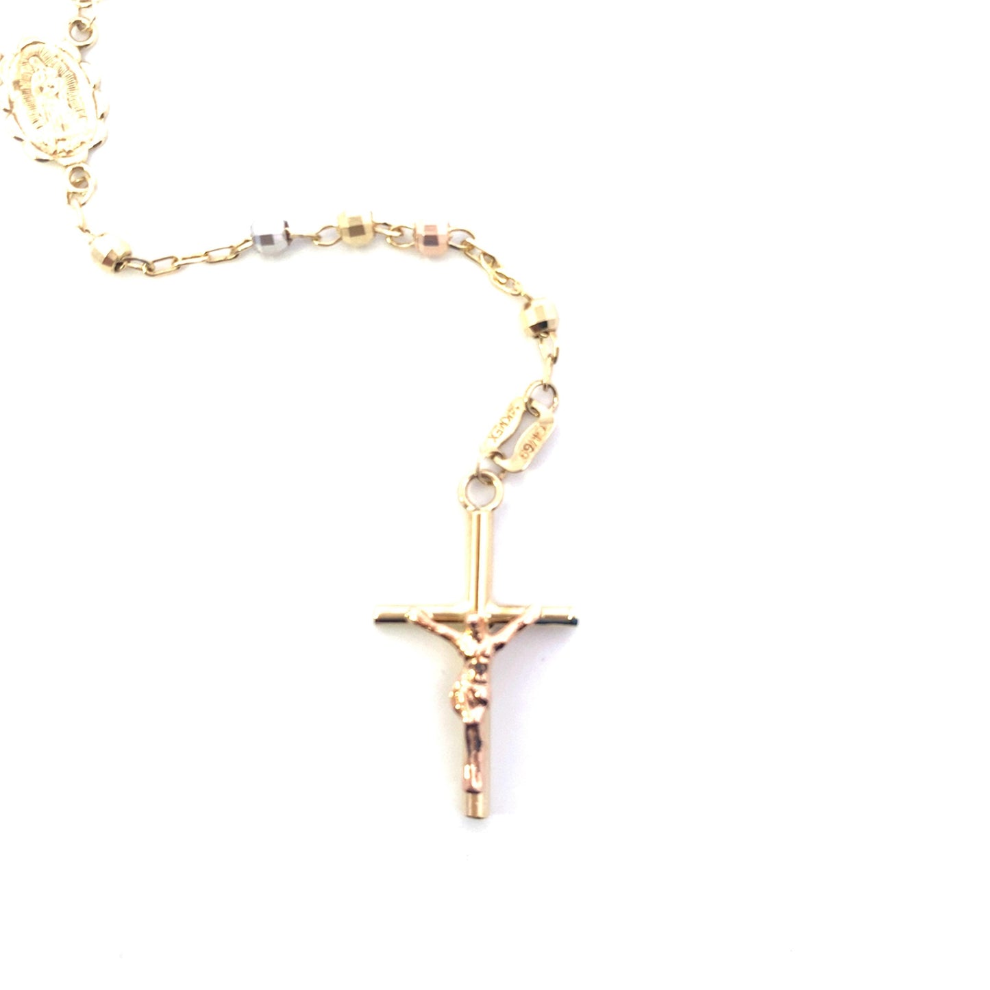 14K Tri Color Gold Rosary Necklace