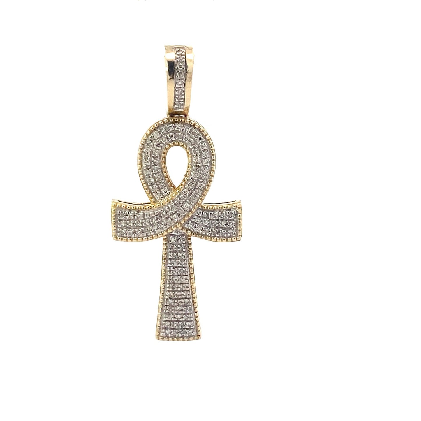 10K Yellow Gold Diamond Ankh Cross Pendant - 0.23ct