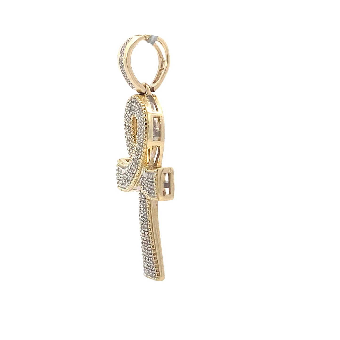 10K Yellow Gold Diamond Ankh Cross Pendant - 0.23ct