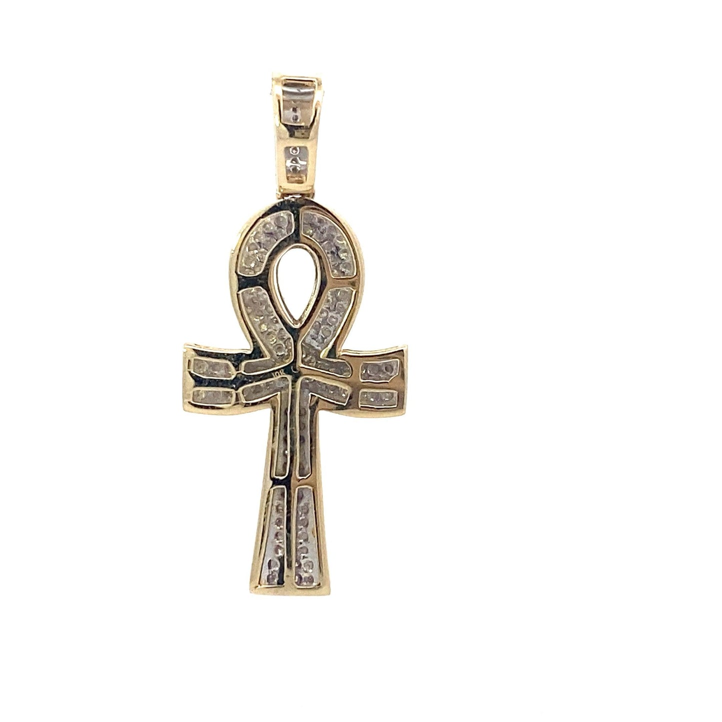10K Yellow Gold Diamond Ankh Cross Pendant - 0.23ct
