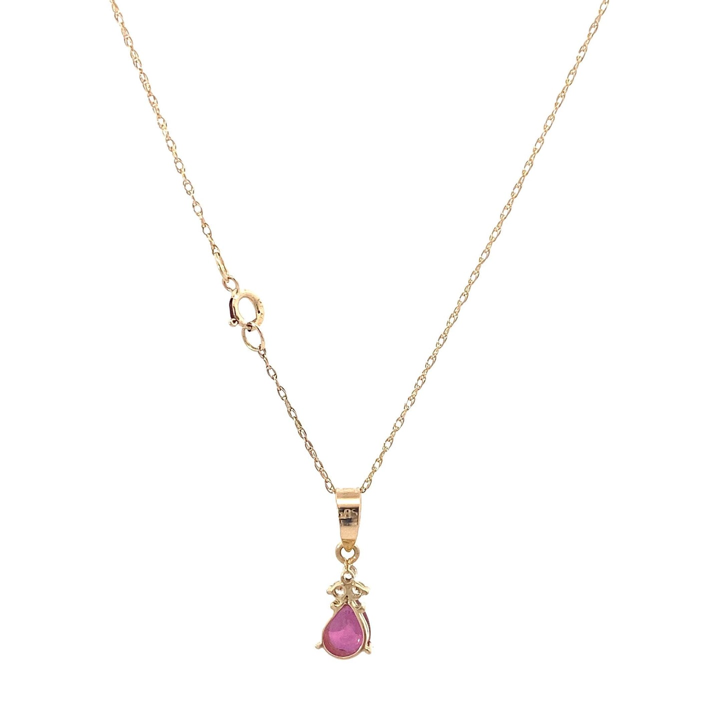 14K Yellow Gold Pear Ruby Pendant And Rope Chain
