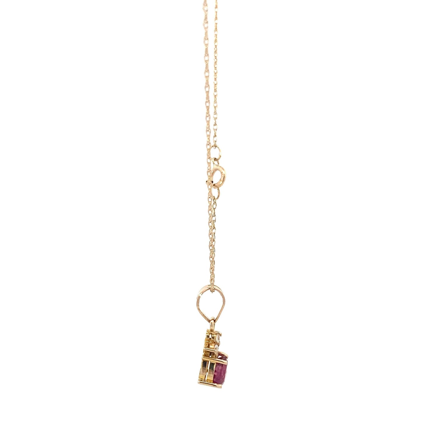 14K Yellow Gold Pear Ruby Pendant And Rope Chain
